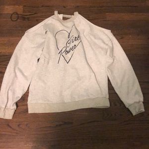 Halter off the shoulder girl power sweater shirt
